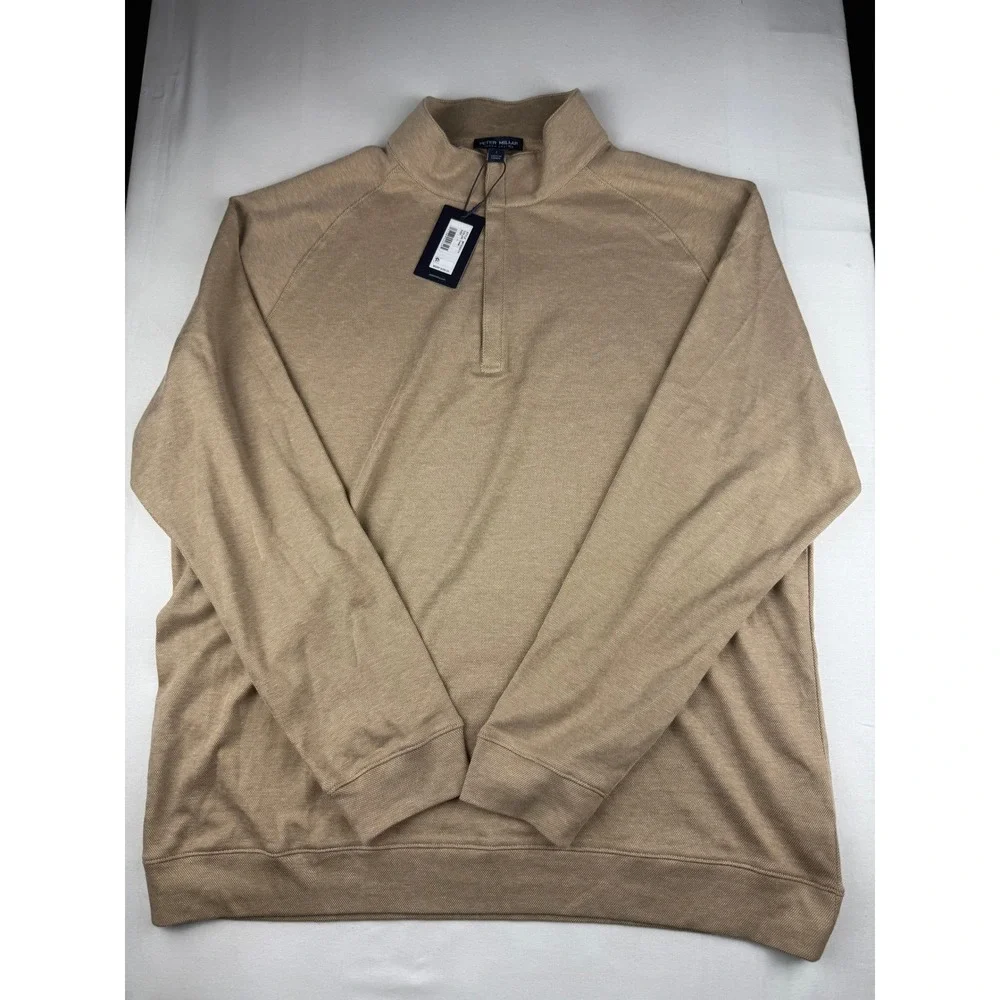 Peter Millar Crown Crafted Pullover Size L Camel Tan Cotton Cashmere QZ $298